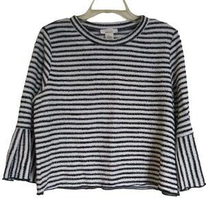 URBAN Romantics Women Knit Crop Top, Black/White Stripes, Size L